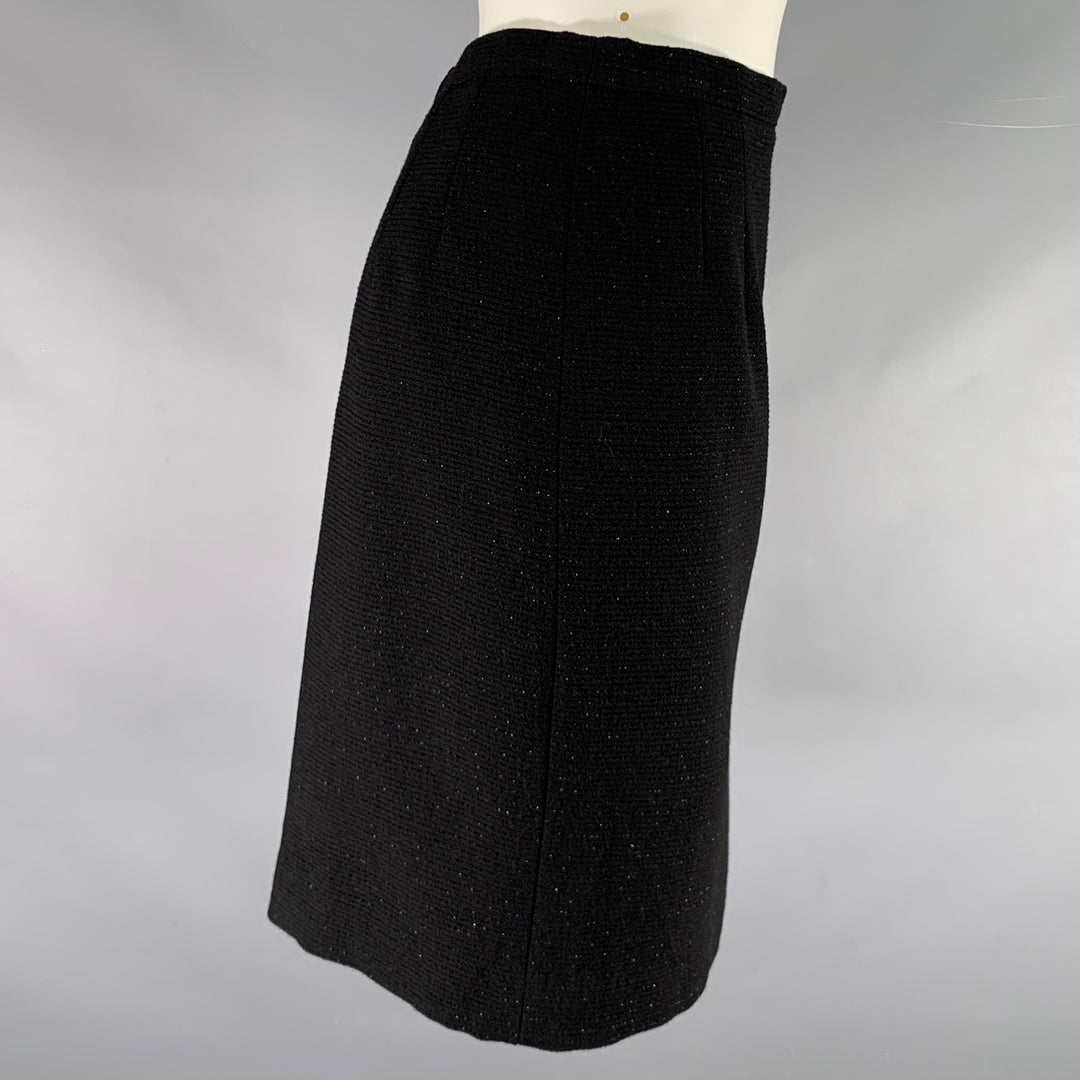 GIORGIO ARMANI Size 4 Black Wool Polyamide Shiny Pencil Skirt