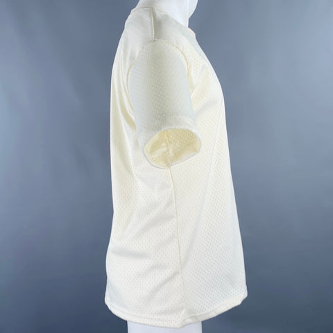 MNML Size XS Beige Perforated Polyester Crew Neck T-shirt