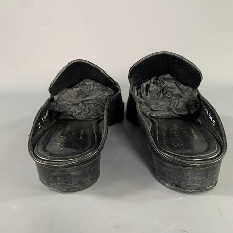 ROBERT CLERGERIE Size 10.5 Black Leather Croc Embossed Embossed Mules Flats