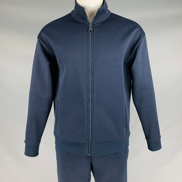 LOUIS VUITTON Size M -Technical Tracksuit- Navy Monogram Zip Up Tracksuit