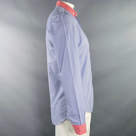 ETRO Size L Blue White Red Stripe Long Sleeve Shirt