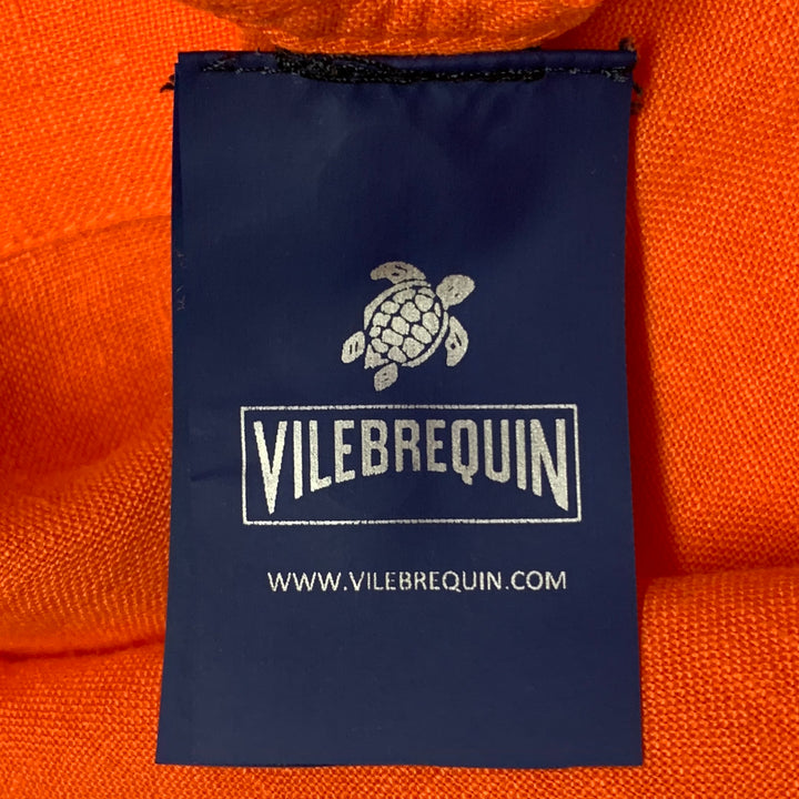 VILEBREQUIN Size XL Orange Linen One Pocket Long Sleeve Shirt