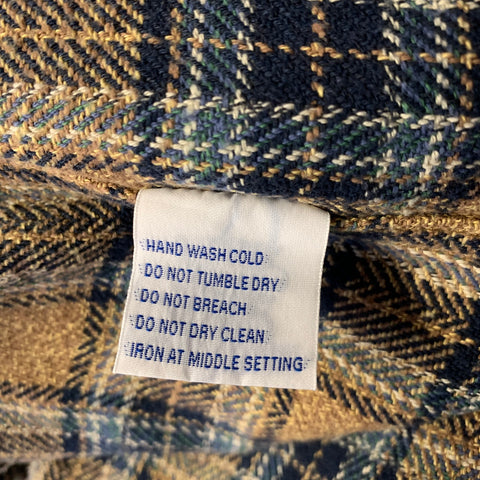 PURE BLUE JAPAN Size L Tan Blue Plaid Cotton Button Up Long Sleeve Shirt