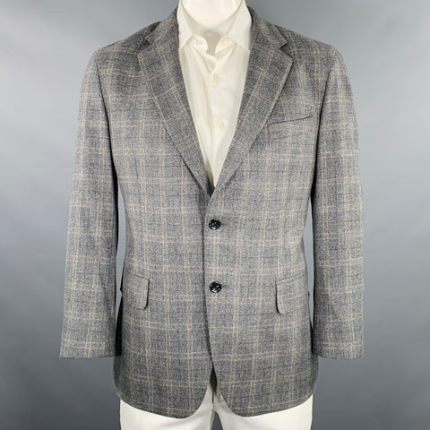BARONI Veste de sport en laine à revers crantés, à carreaux gris, taille 42