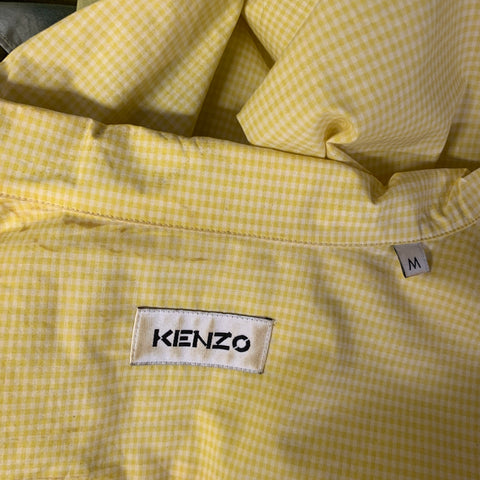 KENZO Size M Yellow Green Abstract Cotton Button Up Short Sleeve Shirt