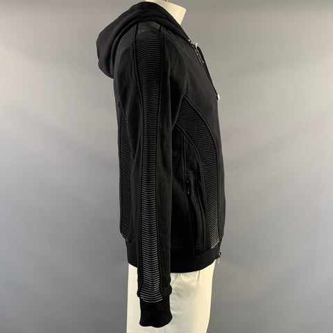 BALMAIN FW2015 Size L Black Ribbed Cotton Zip Up Jacket
