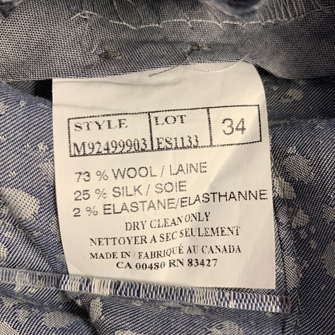 6 EAST Size 34 Blue Grey Heather Wool Silk Elastane Zip Fly Dress Pants