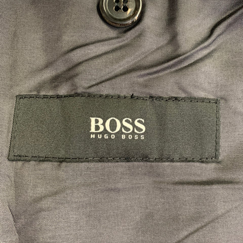 HUGO BOSS Size 42 Regular Black Charcoal Stripe Virgin Wool Silk Suit