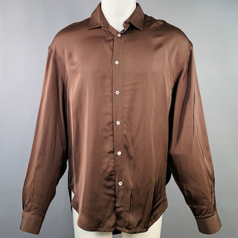 JACQUEMUS LA MONTAGNE Size S Brown Viscose Satin Spread Collar Long Sleeve Shirt