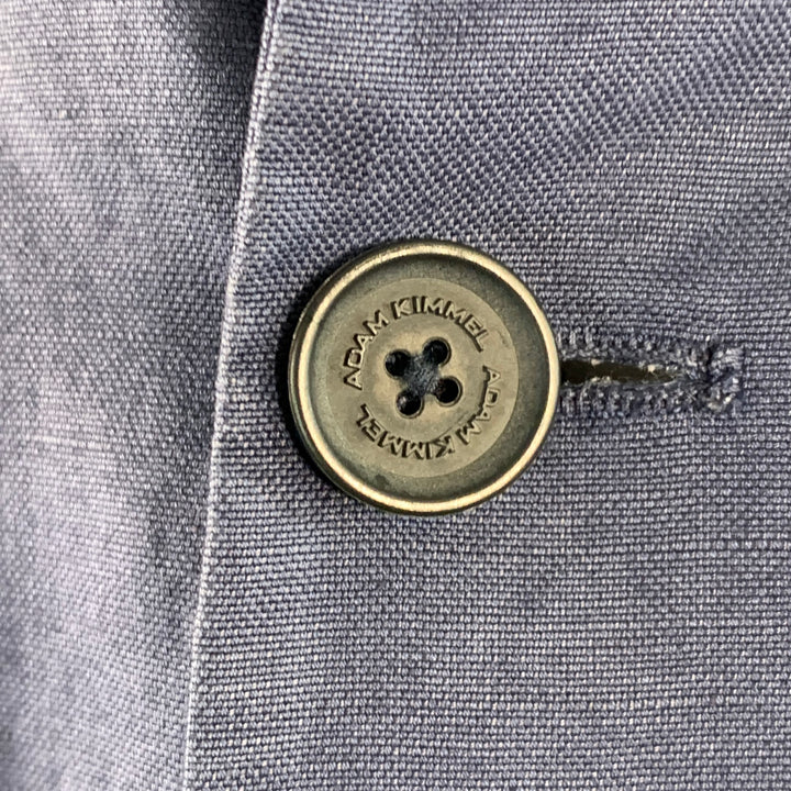 ADAM KIMMEL Size XL Blue Cotton Linen Notch Lapel Suit