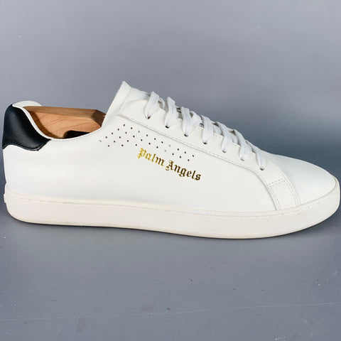 PALM ANGELS Size 9 White Black Leather Lace-Up Low Top Sneakers