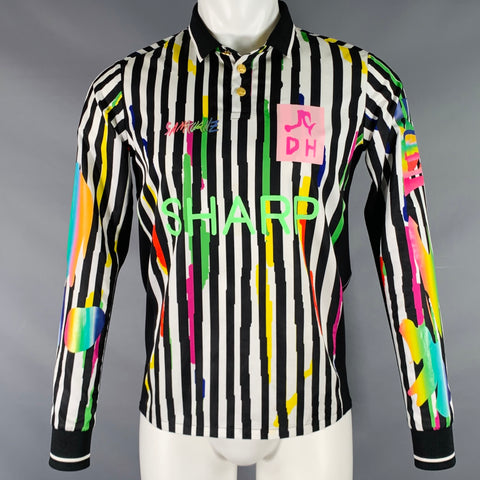 SANKUANZ Size M Black White Multi Color Stripe Long Sleeve Shirt