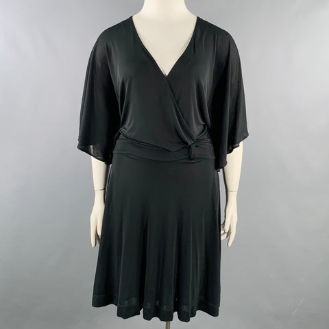 GUCCI Size L Black Viscose V-Neck Midi Dress
