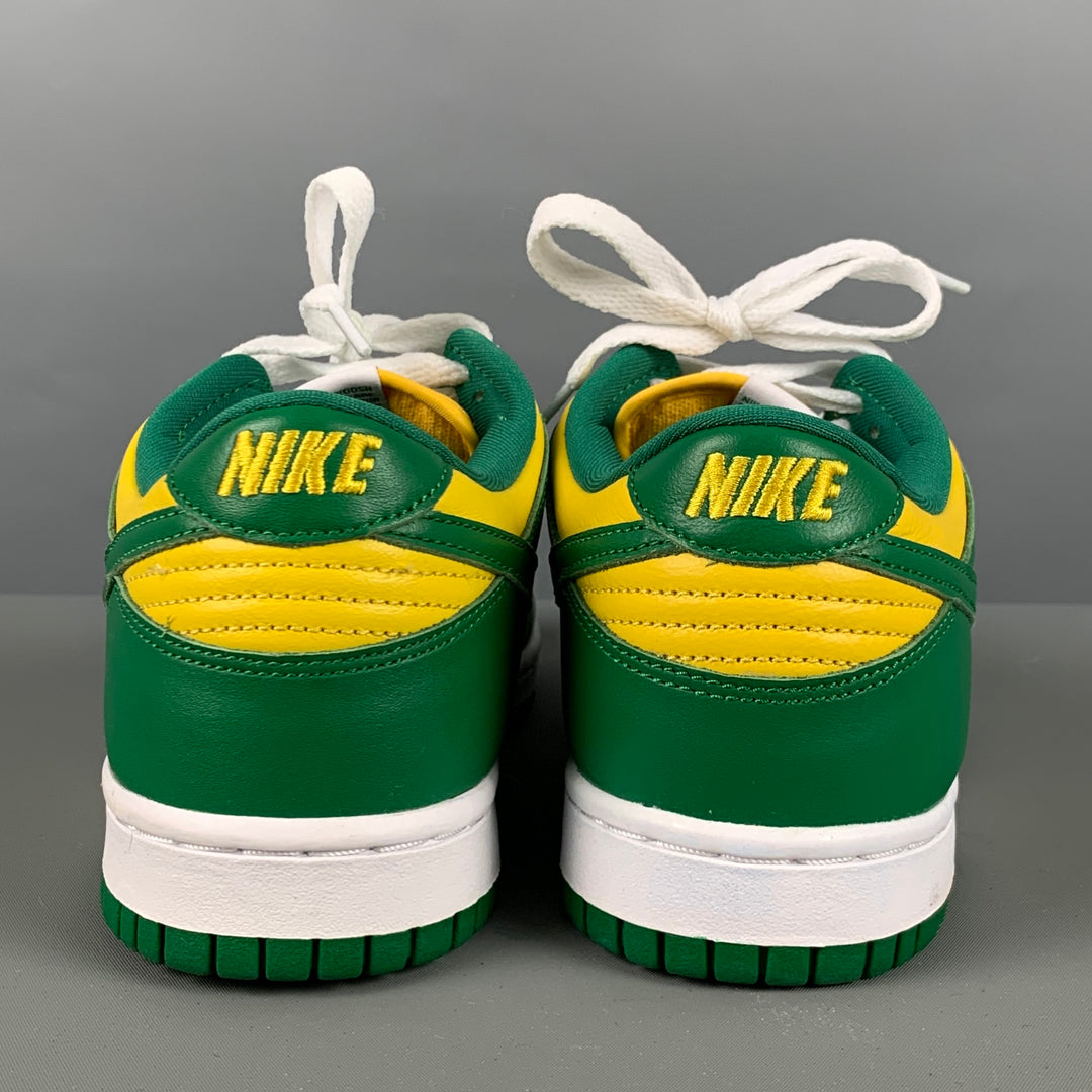 NIKE Size 6Y Yellow Green Color Block Leather Low Top Sneakers