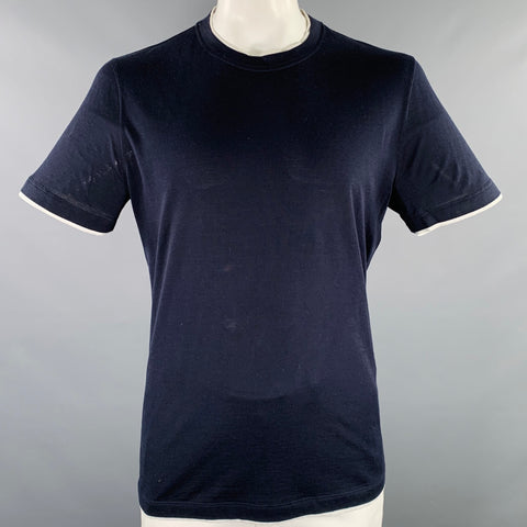 BRUNELLO CUCINELLI Size XL Black Grey Silk Cotton Crew Neck T-shirt