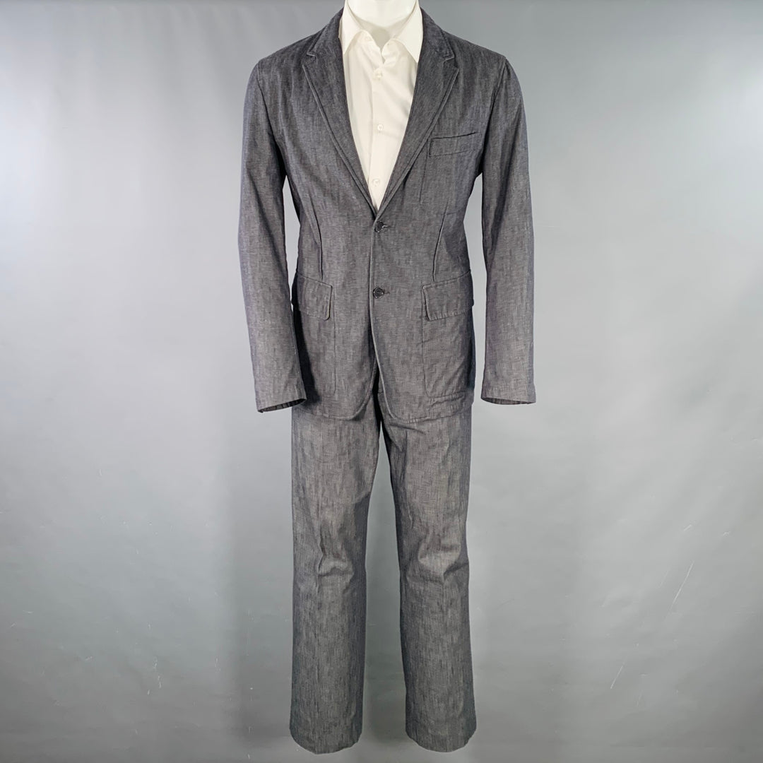 CALVIN KLEIN COLLECTION Size 40 Grey Charcoal Cotton Linen Blend Suit