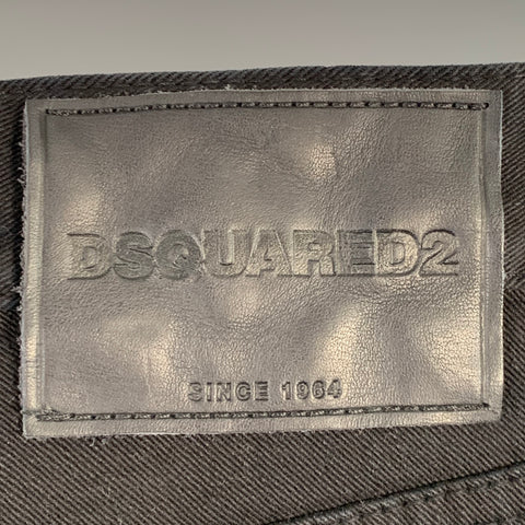 DSQUARED2 Size 32 Black Distressed Cotton Blend Slim Cut Button Fly Jeans