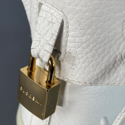 BUSCEMI Size 10 White Gold Tone Leather High Top Sneakers