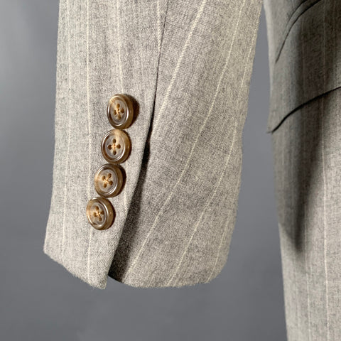 POLO by RALPH LAUREN  Size 38 Grey Light Grey Stripe Virgin Wool 29 32 Suit