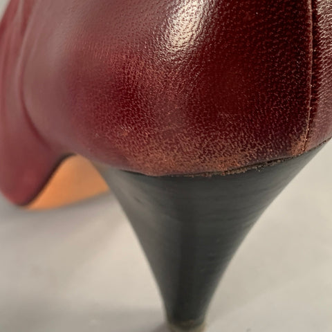 CELINE Size 7 High Throat Burgundy Leather Cone Heel Pumps