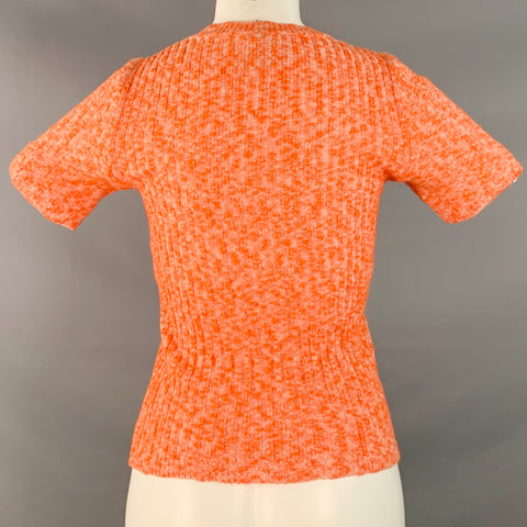 COURREGES Size XS Orange White Acrylic Cotton Ribbed Short Sleeve Casual Top