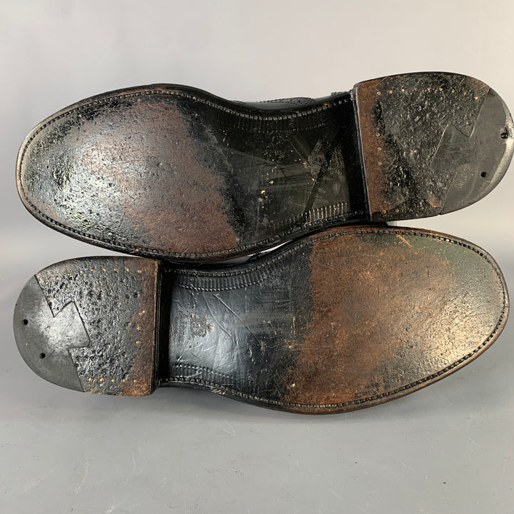 ALDEN Size 10 Black Perforated Cordovan Leather Wingtip Oxford Lace-Up Shoes