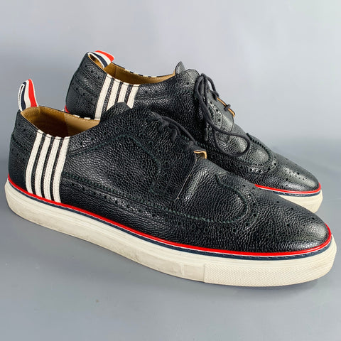 THOM BROWNE Size 11 Navy White Red Perforated Leather Wingtip Sneakers