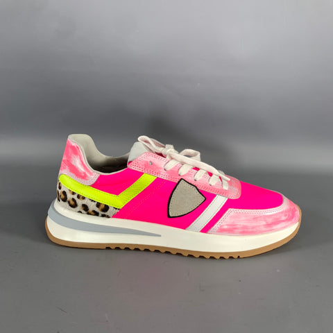 PHILIPPE MODEL Size 8 Pink White Mixed Materials Leather Lace Up Sneakers