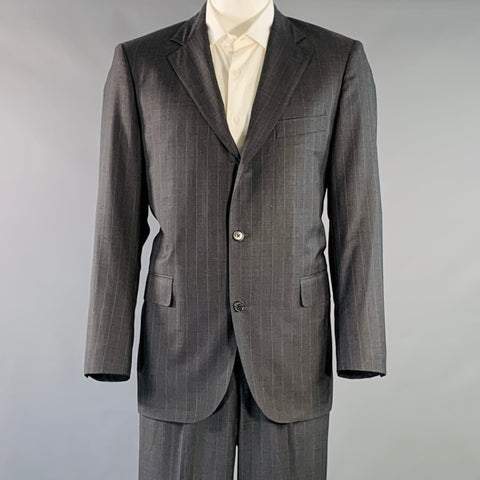 SOUTHWICK Size 42 Long Charcoal Purple Pinstripe Wool Notch Lapel Suit