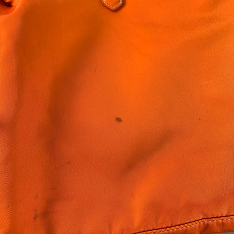 PRADA Orange Gold Saffiano Nylon Leather Trim Tote Handbag