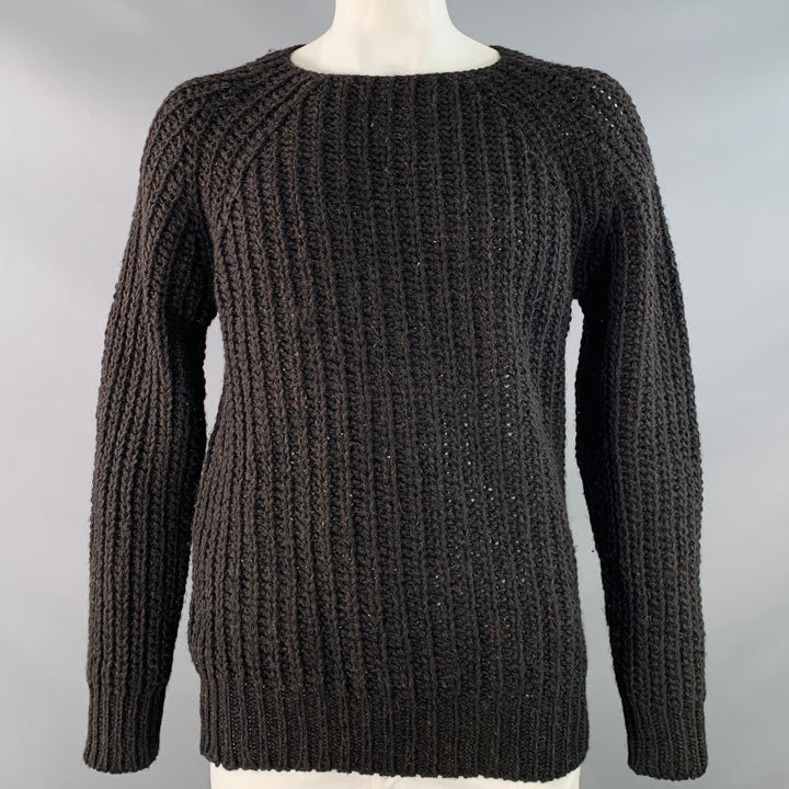 TENDER CO. Size XL Brown Heather Virgin Wool Rib Knit Crew Neck Sweater