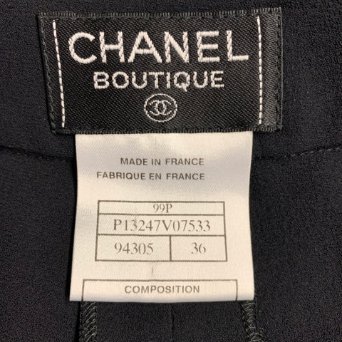 CHANEL 1999 Size 4 Black Silk Wide Leg Dress Pants