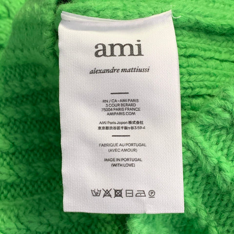 AMI by ALEXANDRE MATTIUSSI Size M Lime Green Wool Cable Knit Cropped Sweater