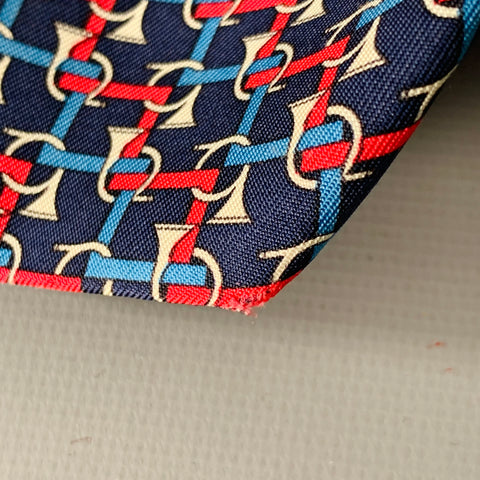 HERMES Navy Red Blue Woven Musical Horns Silk Tie