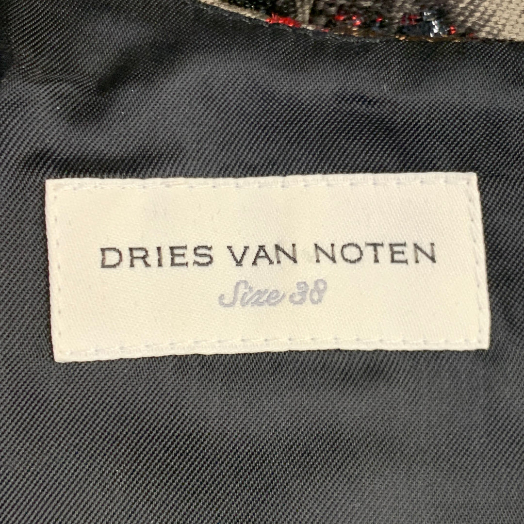 DRIES VAN NOTEN Size M Brown Red Jacquard Brocade Fringed Dress Top
