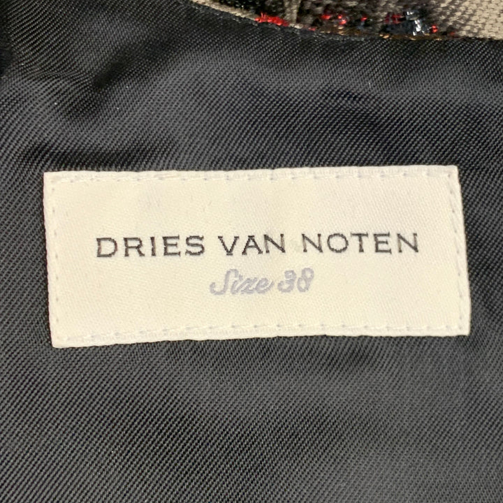 DRIES VAN NOTEN Size M Brown Red Jacquard Brocade Fringed Dress Top