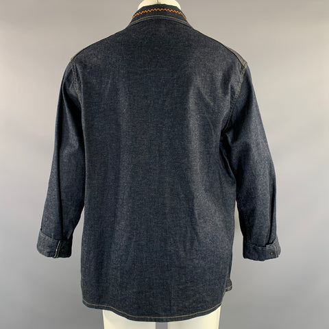 NEEDLES Size M Navy Orange Embroidery Cotton & Linen Button Up Long Sleeve Shirt