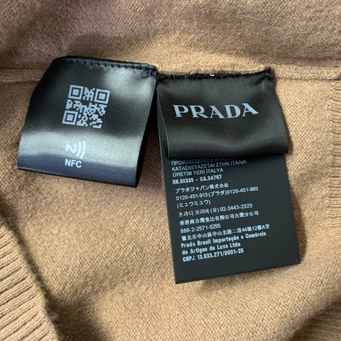 PRADA Size L Tan Knitted Cashmere Polyamide Collarless Cardigan