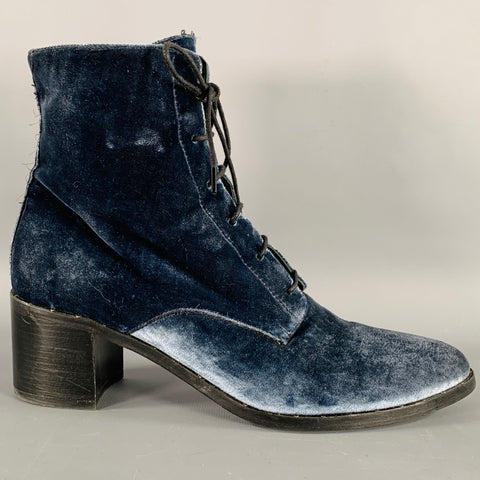 FREDA SALVADOR Size 7 Blue Velvet Lace-Up Boots