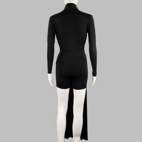 BALENCIAGA Size 4 Black Viscose Blend Draped Long Sleeve Cocktail Dress