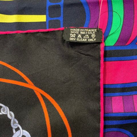 HERMES Black Color Block Horsebit Silk Scarves & Shawls
