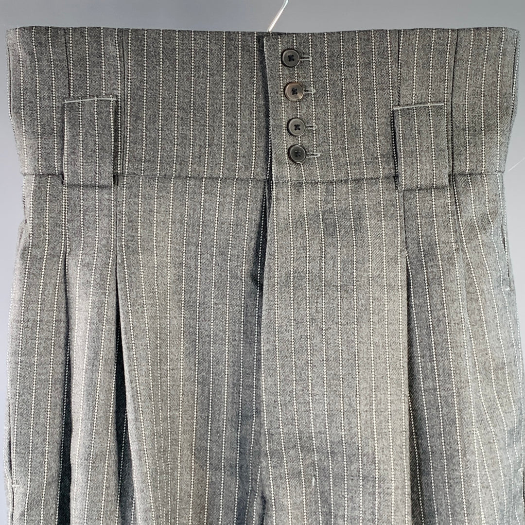 HAIDER ACKERMANN Size 32 Grey White Stripe Wool High Waisted Casual Pants