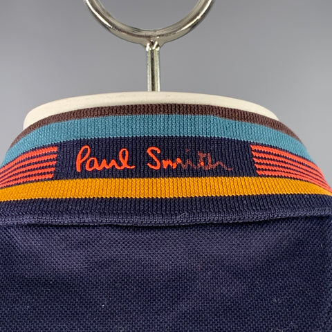 PAUL SMITH Size L Navy Multi Color Contrast Trim Cotton Short Sleeve Polo