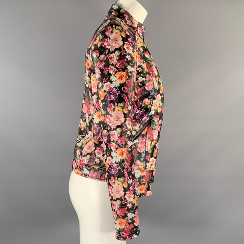 NEIMAN MARCUS Size XS Black Multi-Color Leather Floral Biker Jacket