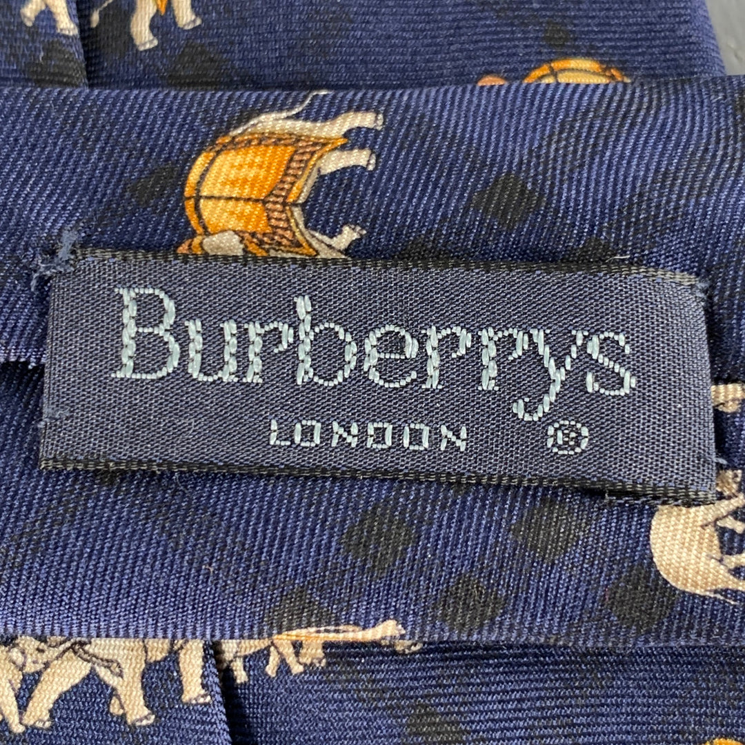 BURBERRYS Navy Gold Elephants Silk Tie