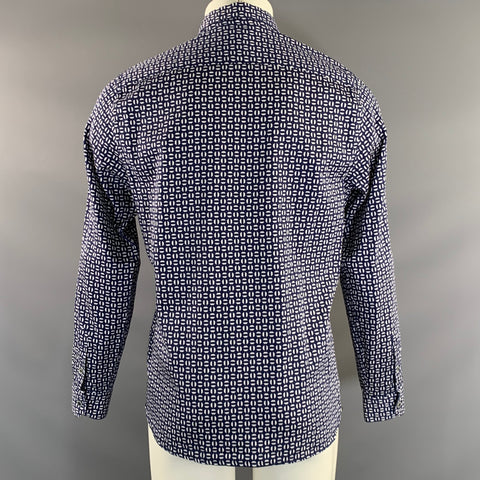 TED BAKER Size L Navy White Geometric Cotton Button Up Long Sleeve Shirt