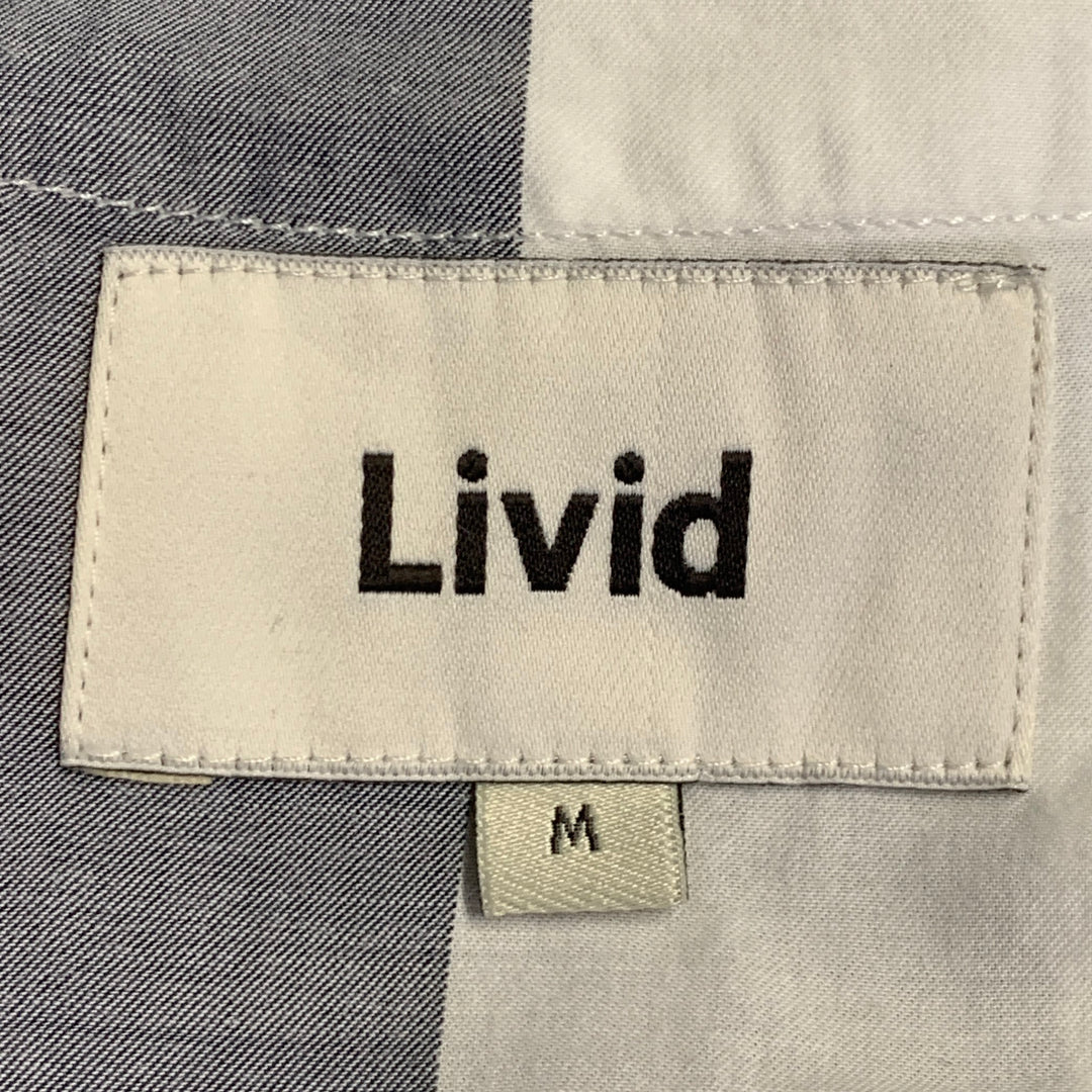 LIVID JEANS Size M Grey Blue White Stripe Cotton Collarless Long Sleeve Shirt