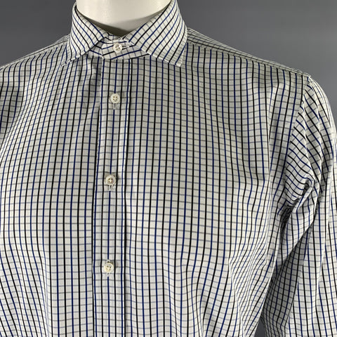 RALPH LAUREN Size XL White Black Blue Check Cotton Long Sleeve Shirt