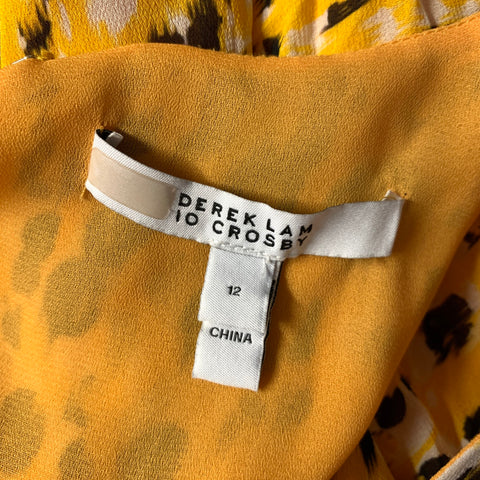 DEREK LAM Size 12 Yellow White Viscose Abstract V Neck Long Dress