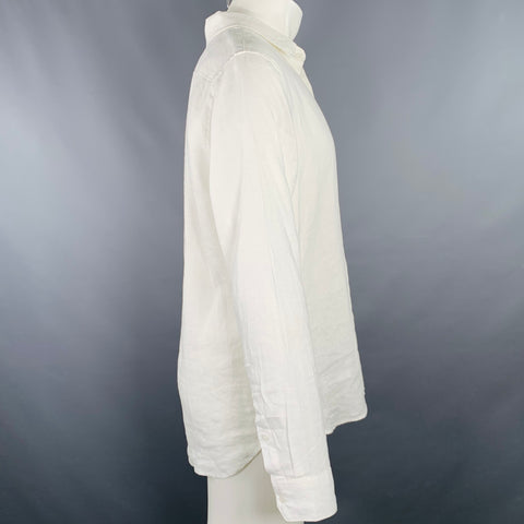 VINCE Size M White Linen One Pocket Long Sleeve Shirt